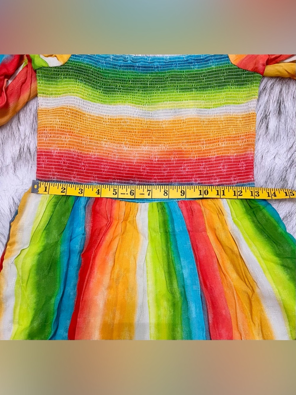 AMUR Campbell Rainbow Striped Smocked Mini Dress NWT Size 2 Puff Sleeve - Picture 6 of 11